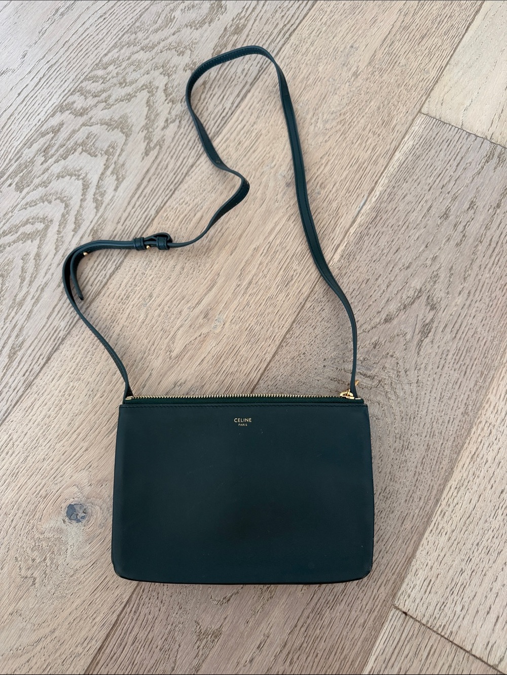 Celine Black Leather Crossbody Pouch with Gold Zip